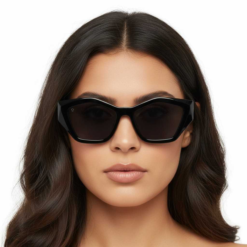 Female model with LAYLA BLACK sunglasses - frontal view