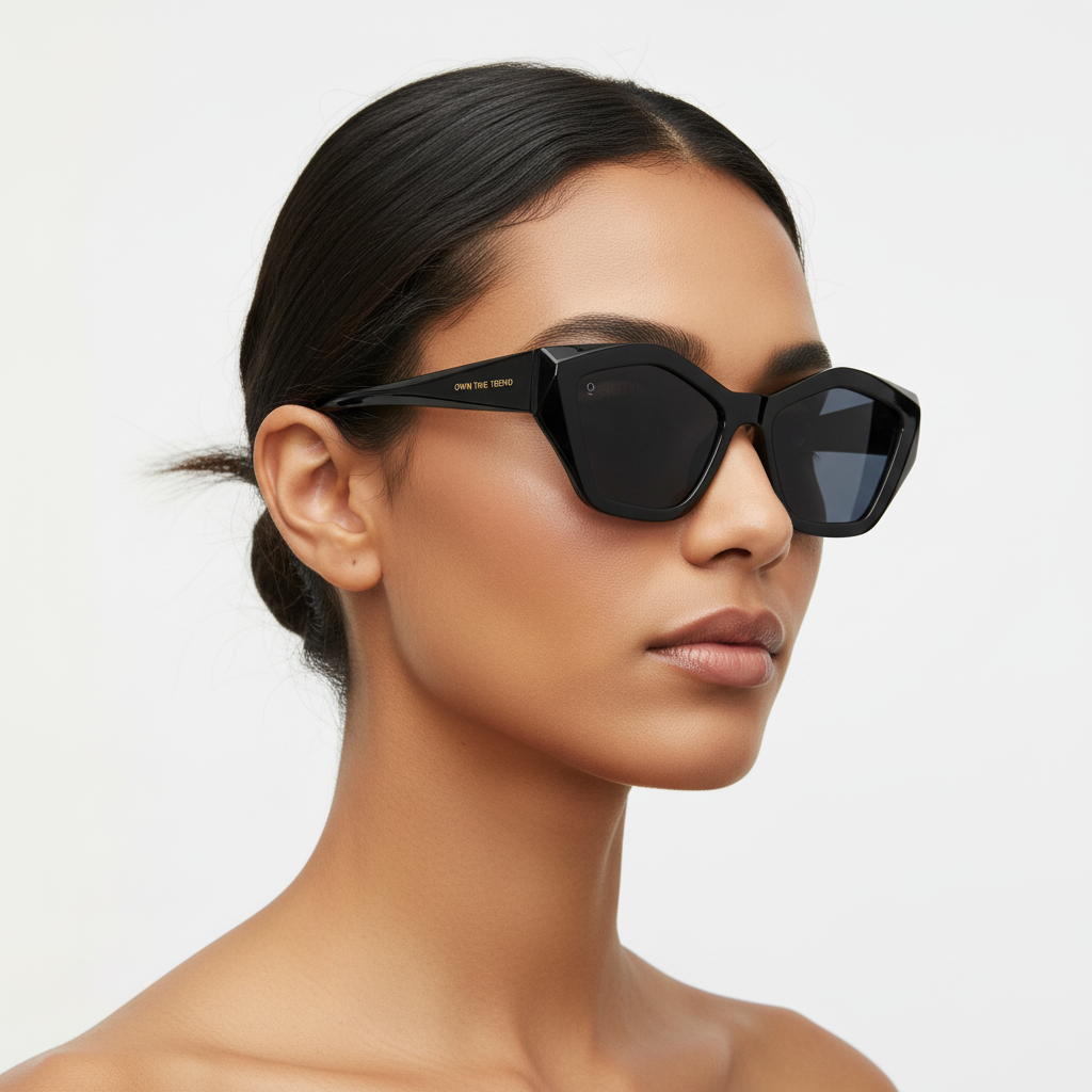 Female model with LAYLA BLACK sunglasses - side profile