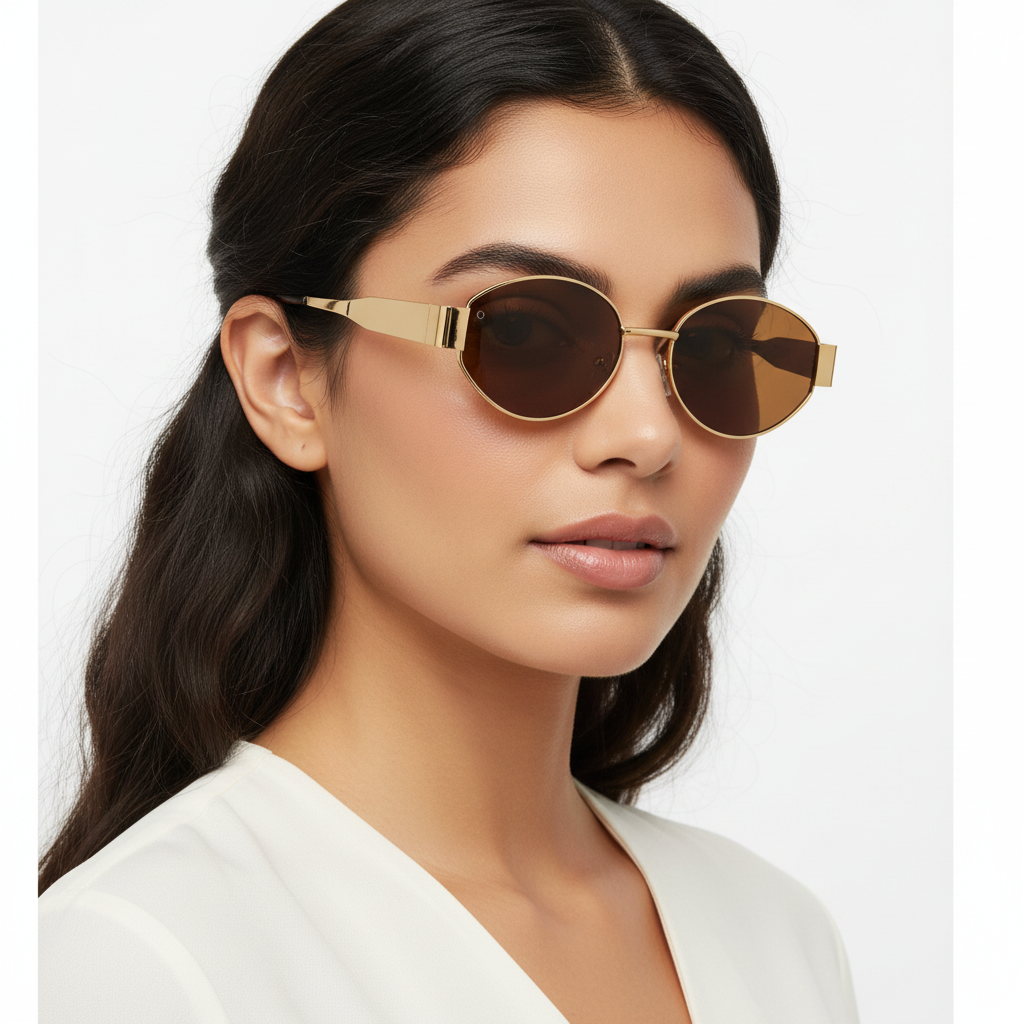 Female model with MIA GOLD BROWN sunglasses - frontal view