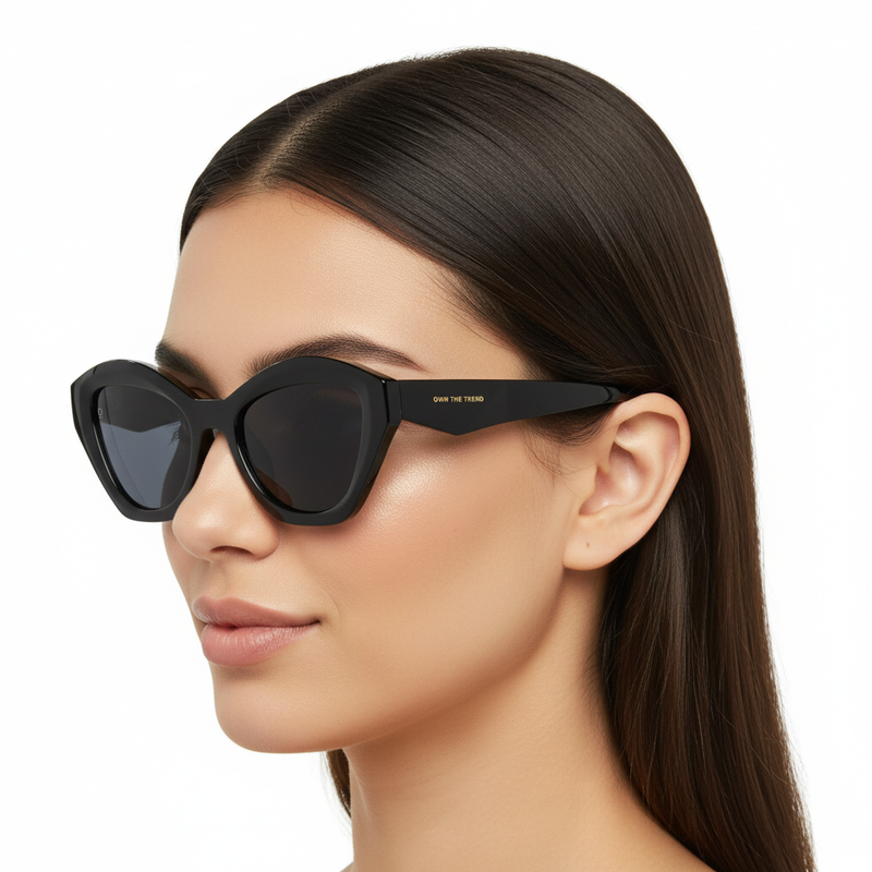 Female model with MARLEY BLACK sunglasses - side profile