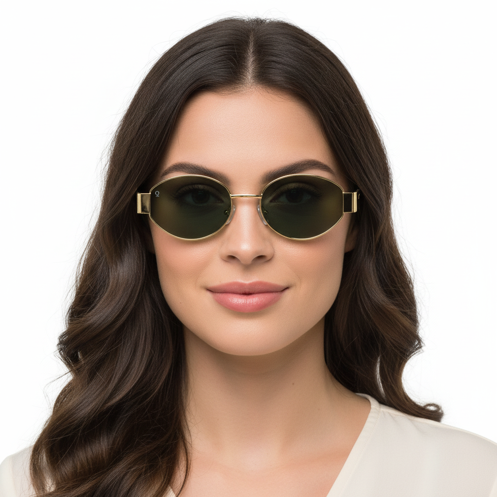 Female model with MIA GOLD GREEN sunglasses - frontal view